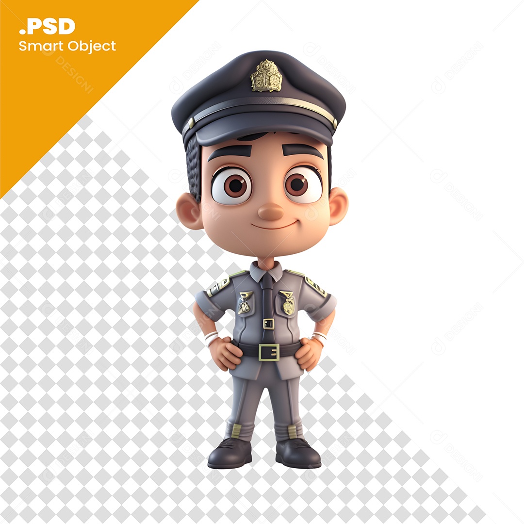 Policial Personagem 3D Para Composição PSD