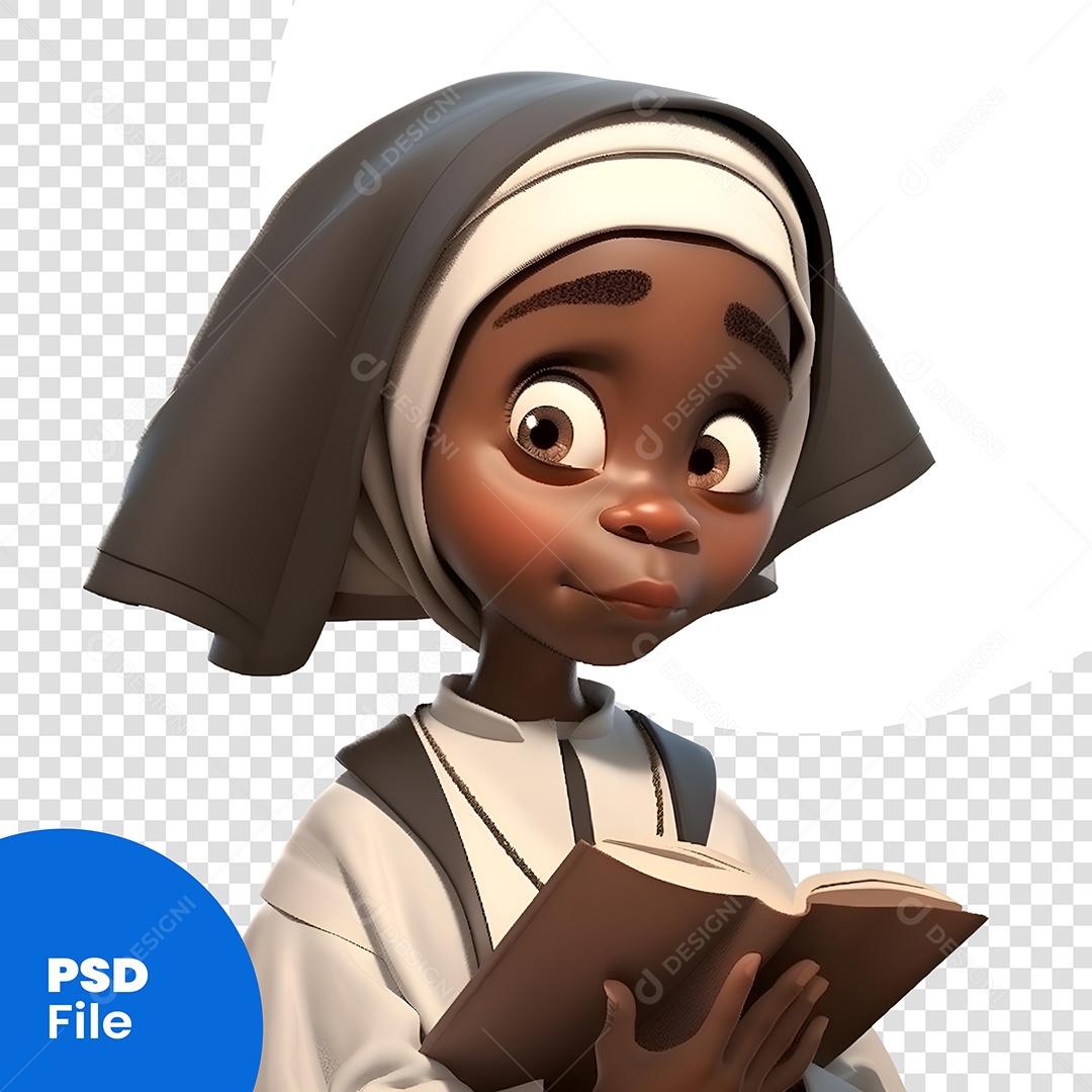 Freira Lendo Bíblia Personagem 3D Para Composição PSD