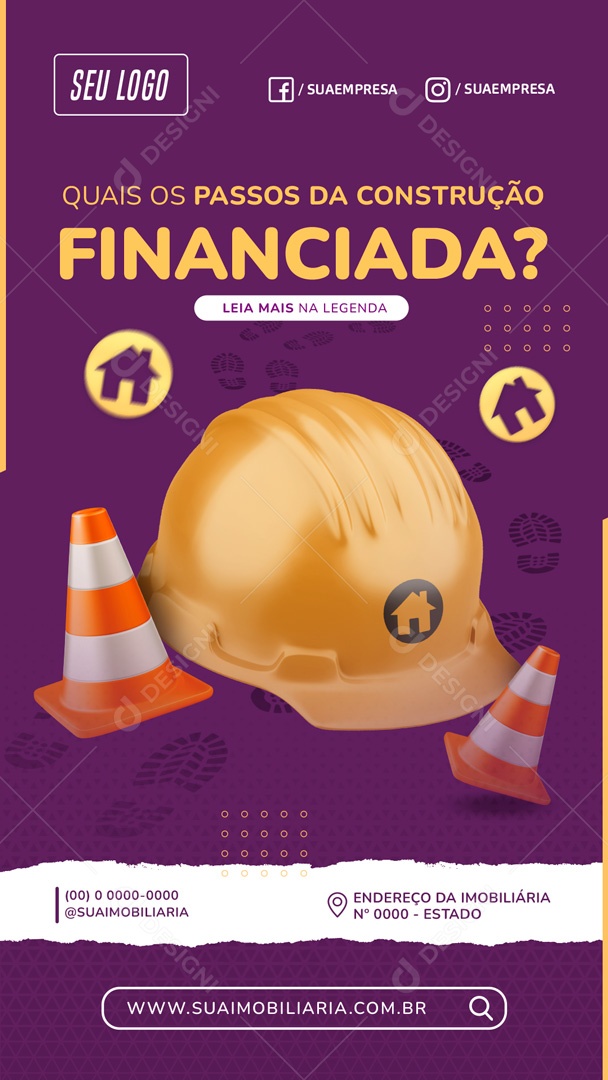 Post Story Quais os Passos da Construção Financiada Social  Media PSD Editável