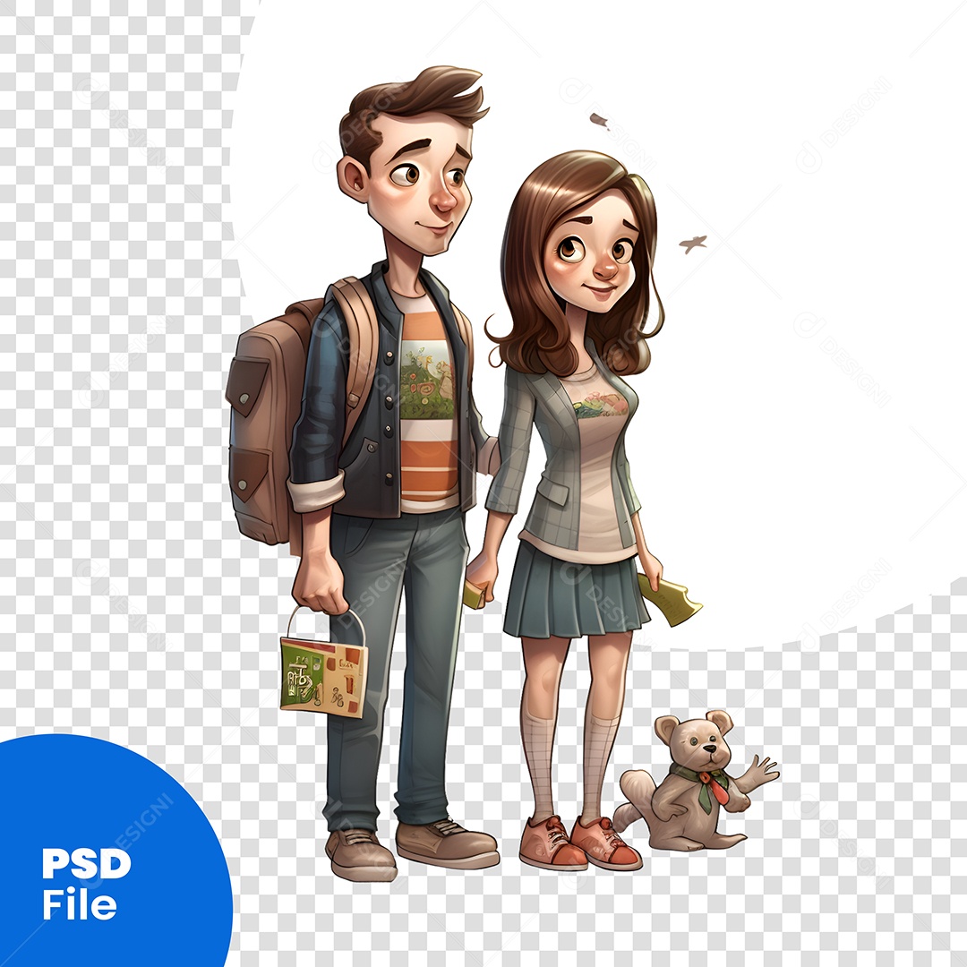 Casal Estudante Personagem 3D Para Composição PSD