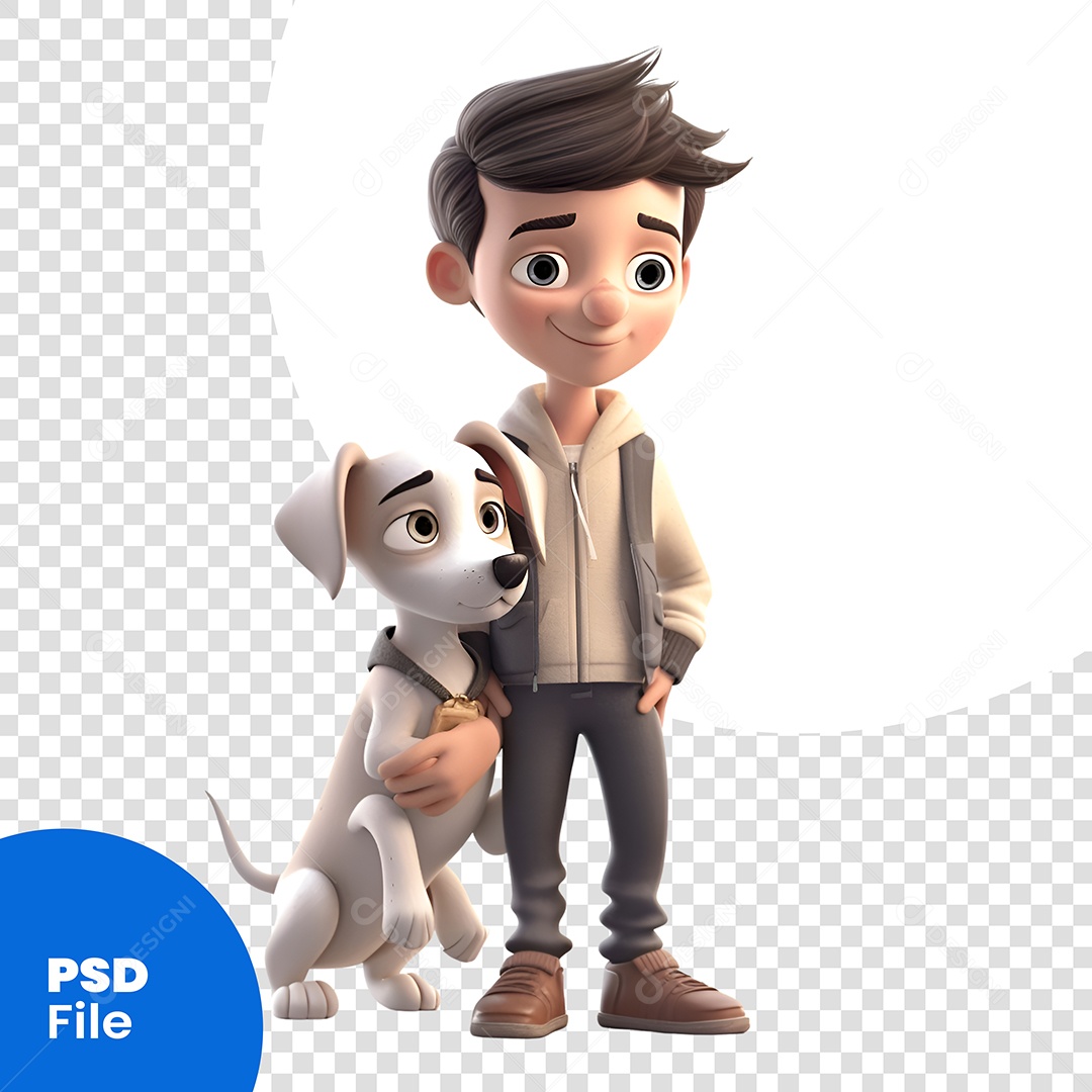 homem Com Um Cachorro Personagem 3D Para Composição PSD