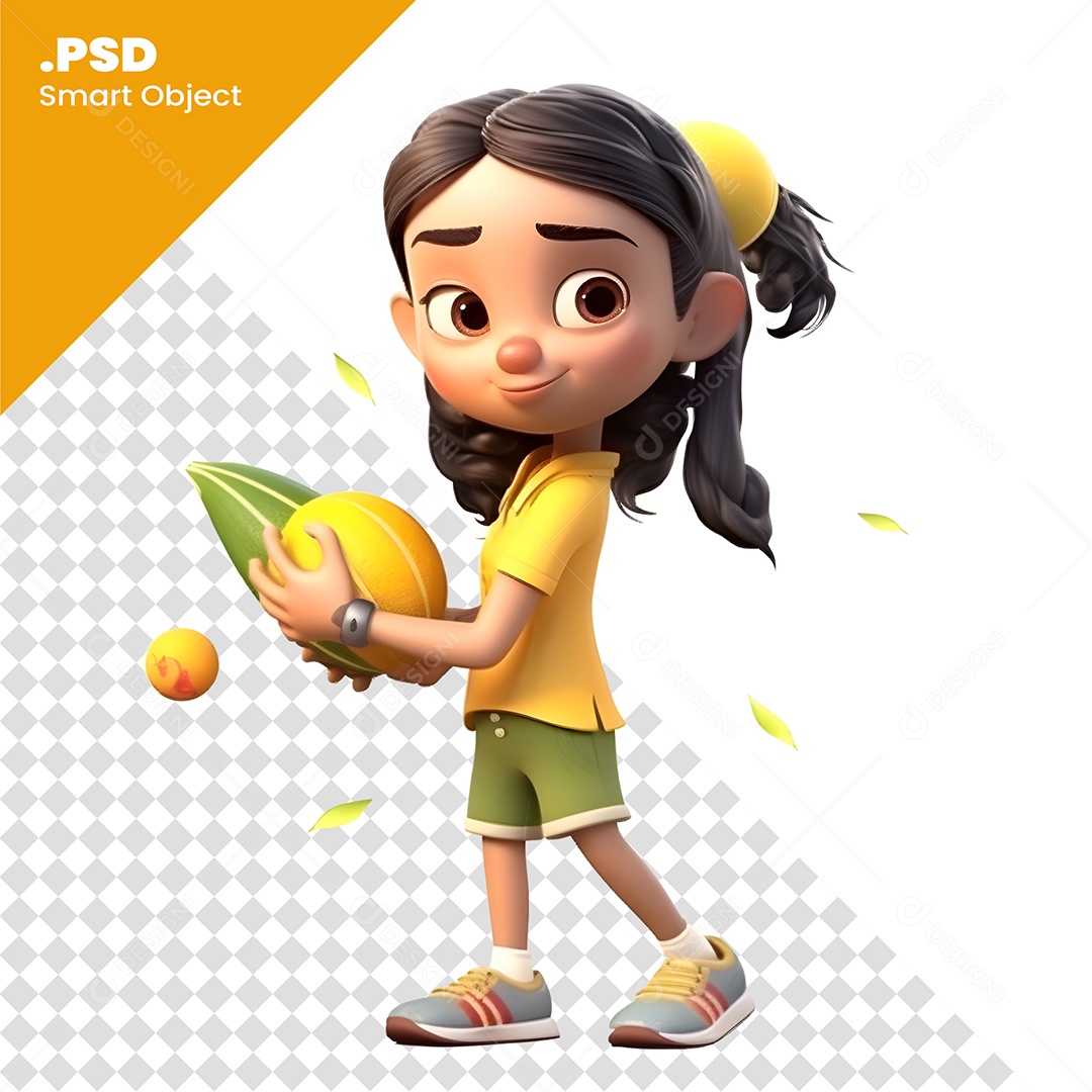 Menina Segurando Frutas Personagem 3D Para Composição PSD