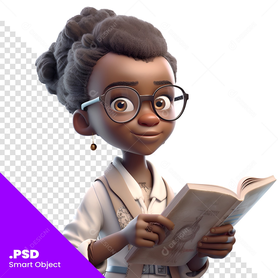 Mulher Lendo Livro Personagem 3D Para Composição PSD