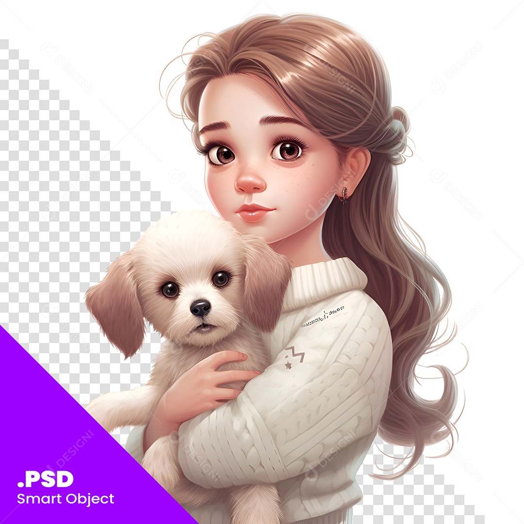 Garota Com Cachorro Personagem 3D Para Composição PSD