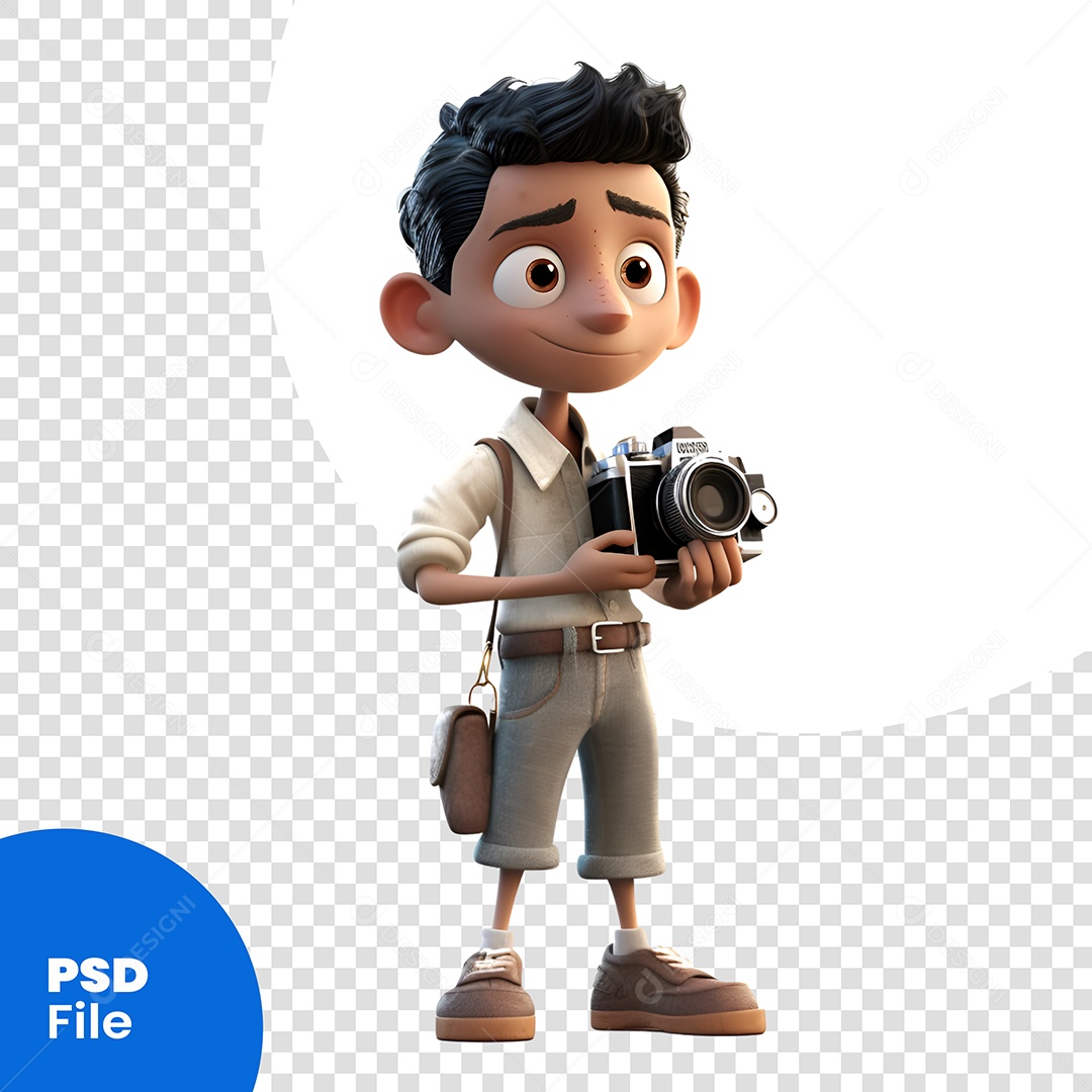 Garoto Com Uma Câmera Personagem 3D Para Composição PSD