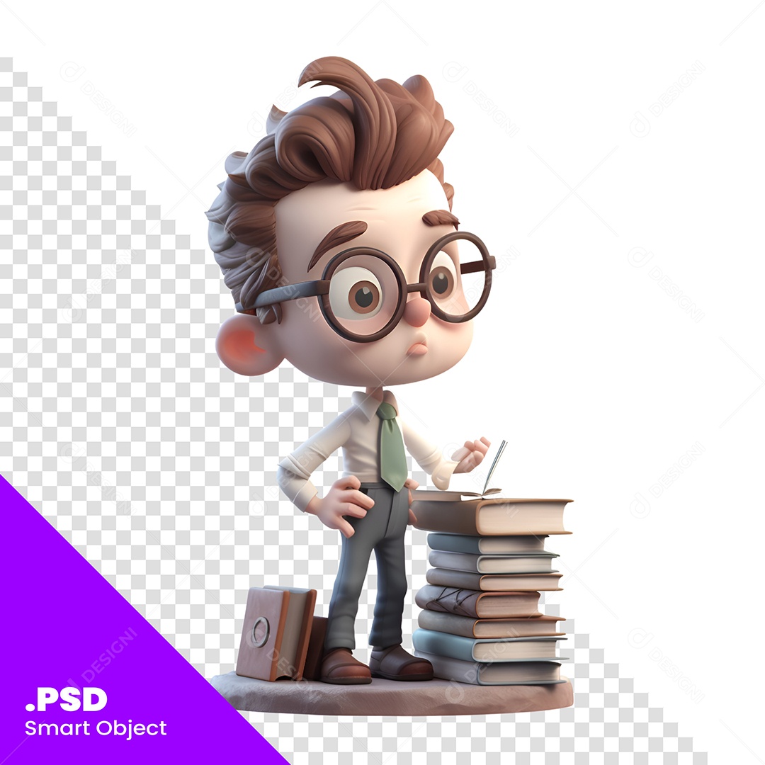 Garoto Nerd Personagem 3D Para Composição PSD