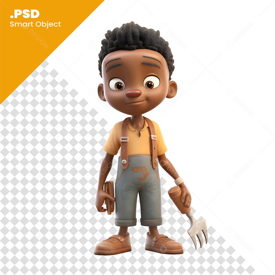 Garoto Com Um Garfo Personagem 3D Para Composição PSD