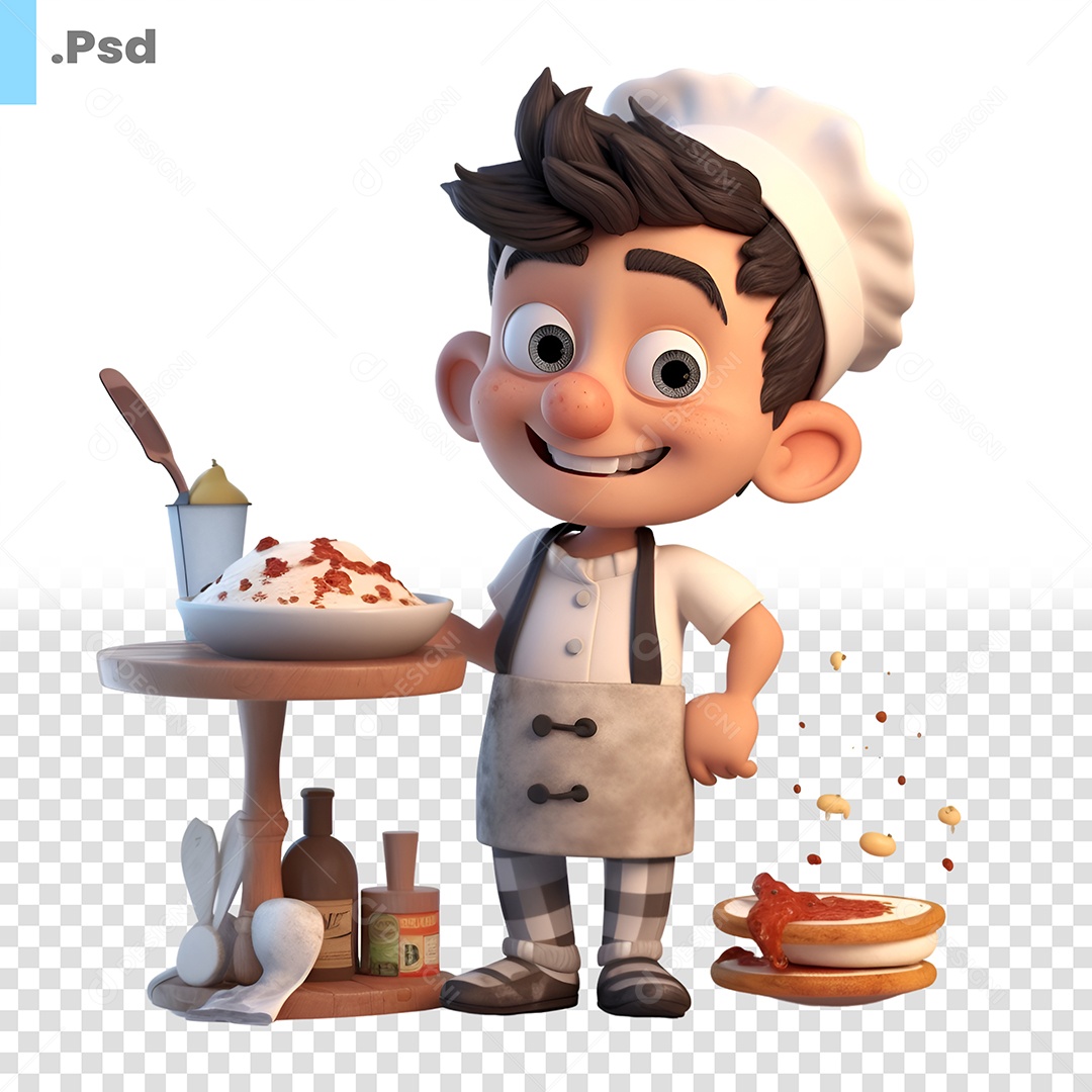 Garoto Cozinheiro Personagem 3D Para Composição PSD