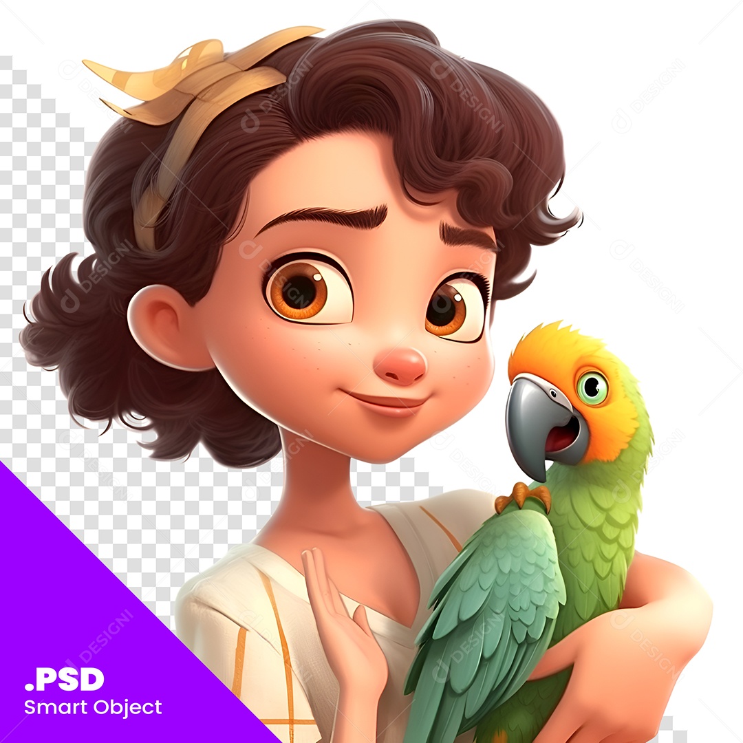 Garota Com Um Papagaio Personagem 3D Para Composição PSD