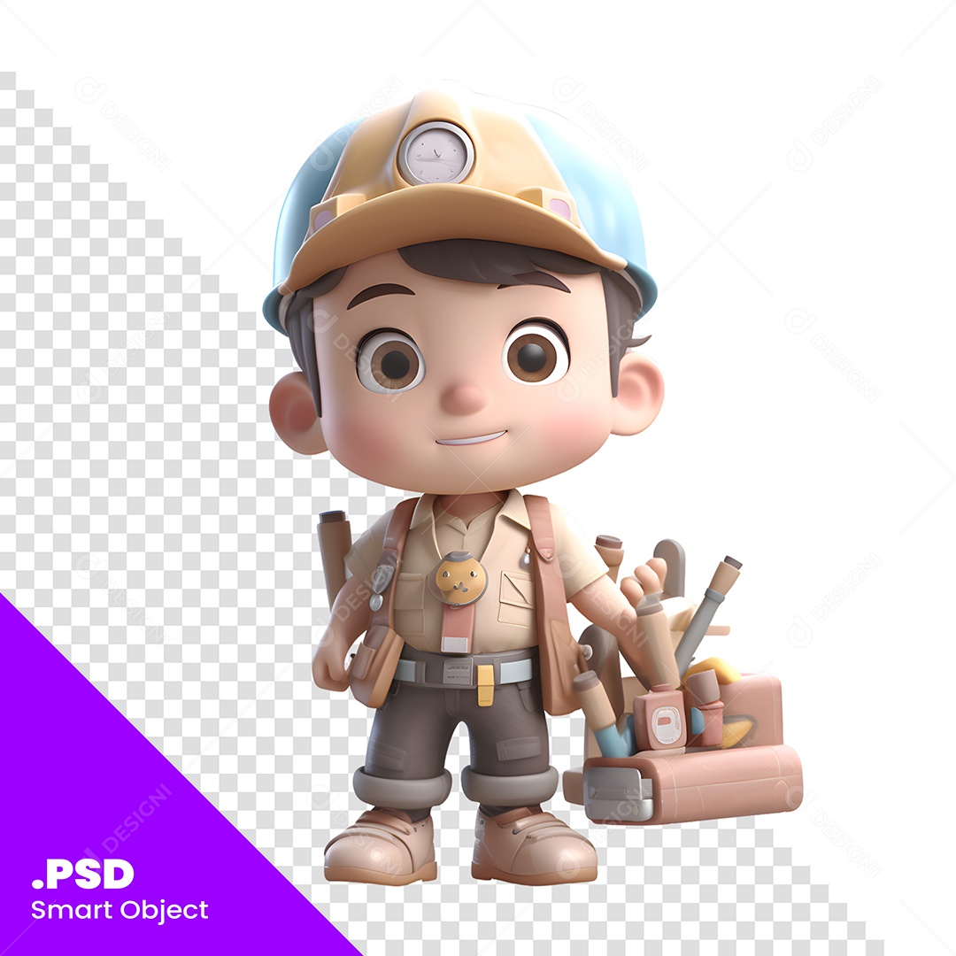 Garoto Operário Personagem 3D Para Composição PSD