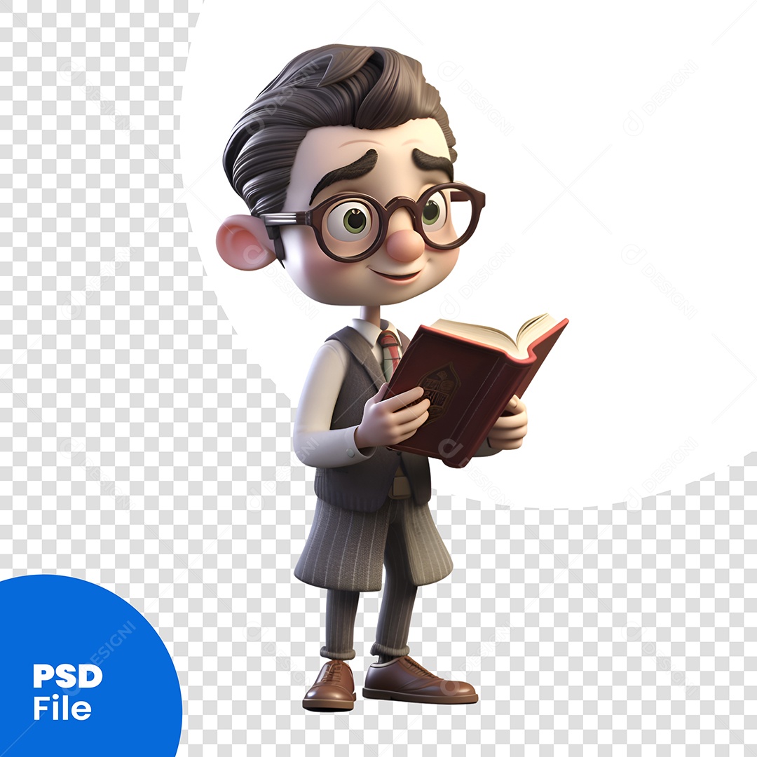 Homem Lendo Livro Personagem 3D Para Composição PSD