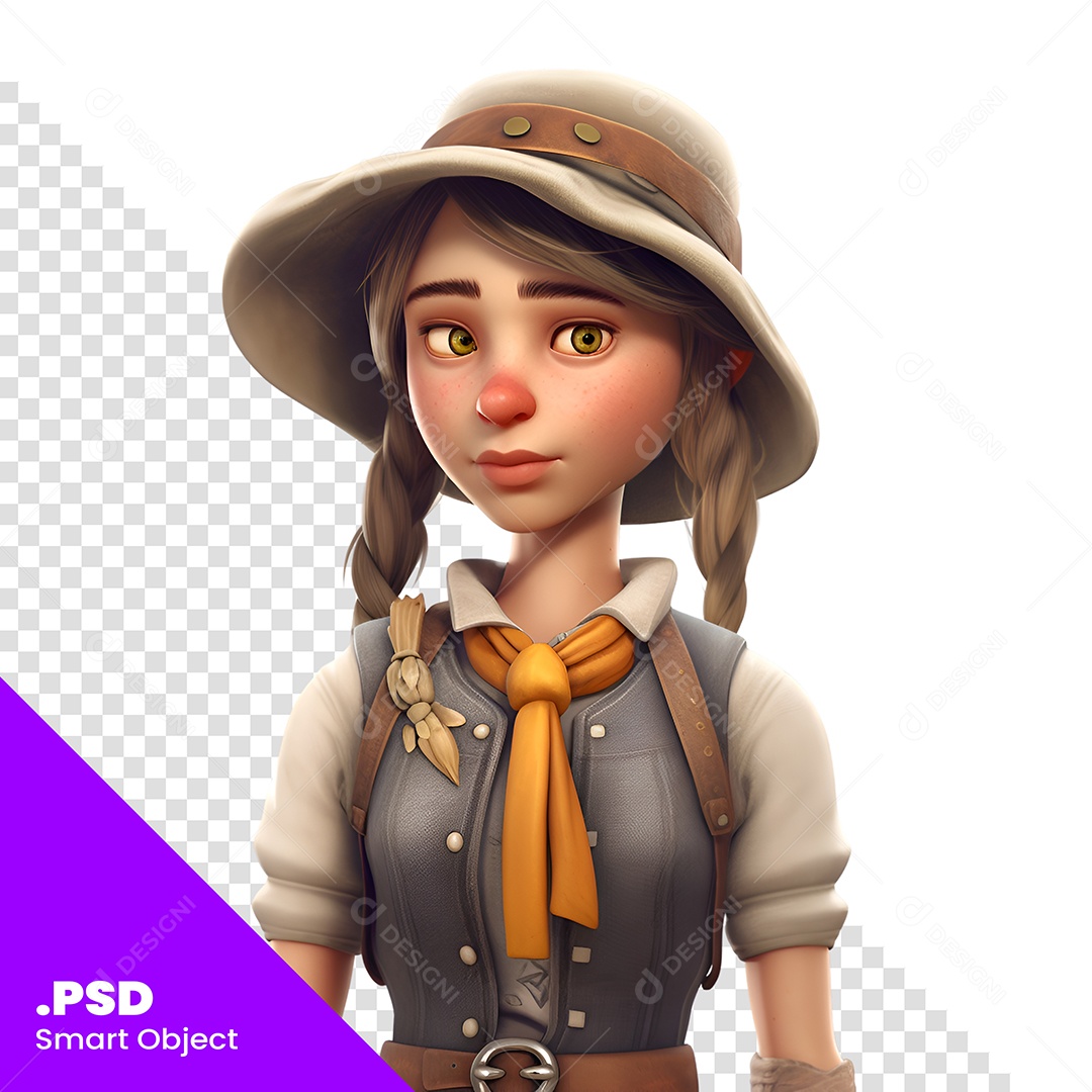 Mulher De Chapéu Personagem 3D Para Composição PSD