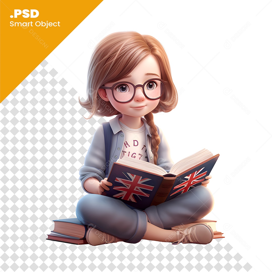 Mulher Lendo Livro Personagem 3D Para Composição PSD