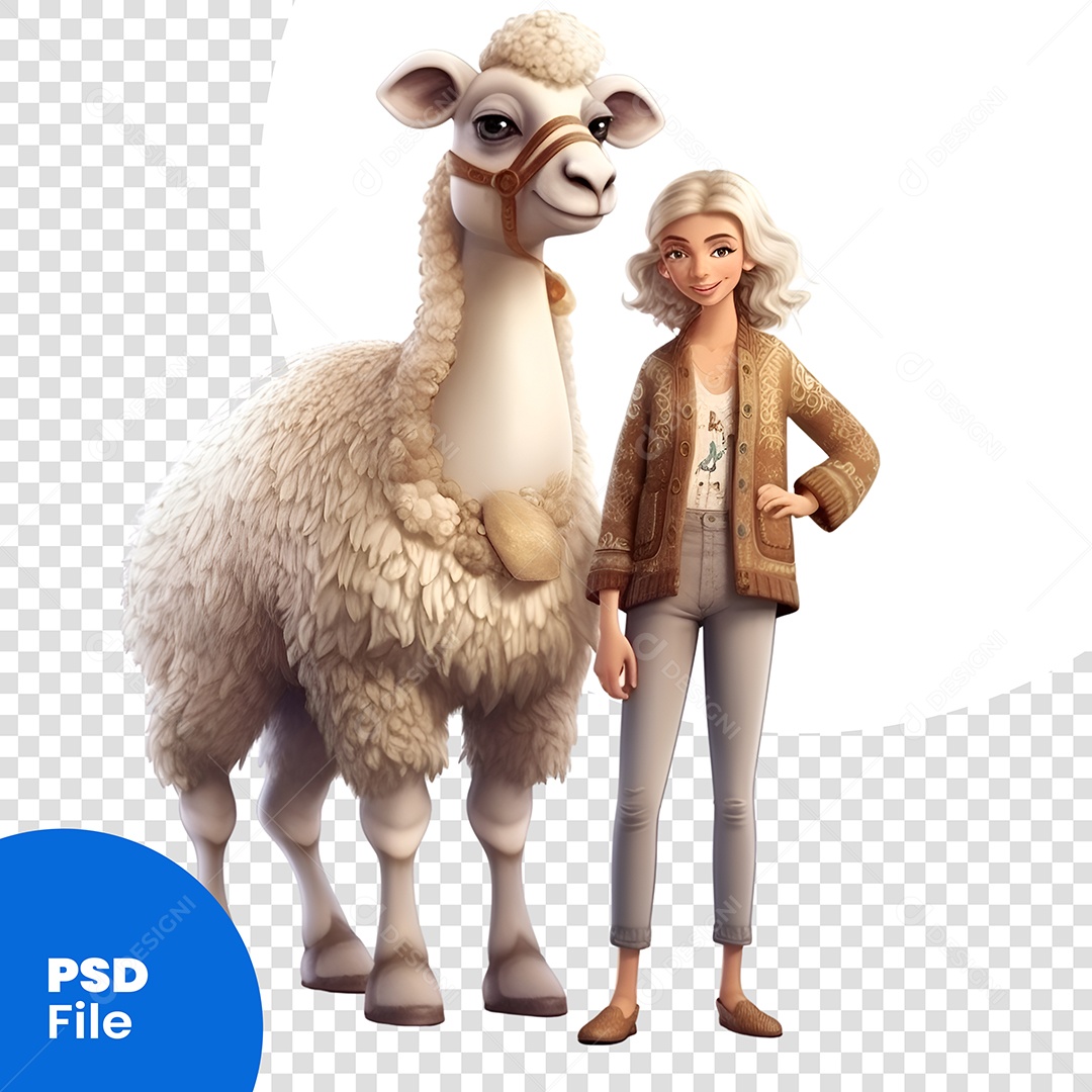 Mulher Com Uma Lhama Personagem 3D Para Composição PSD