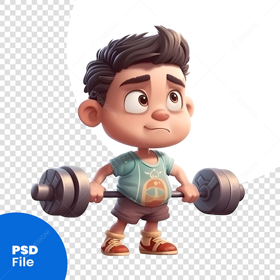 Garoto Levantando Peso Personagem 3D Para Composição PSD