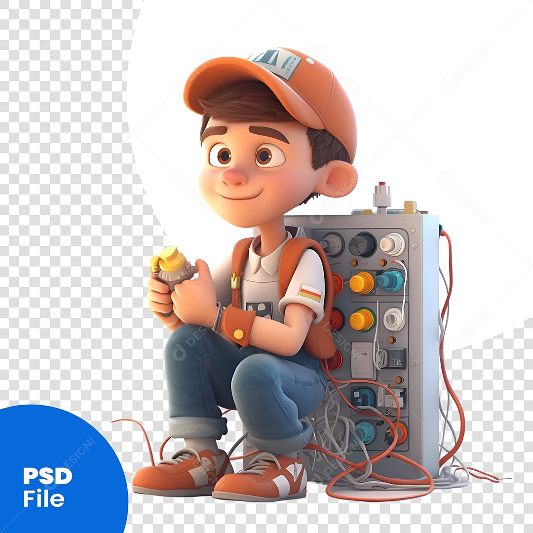 Eletricista Personagem 3D Para Composição PSD