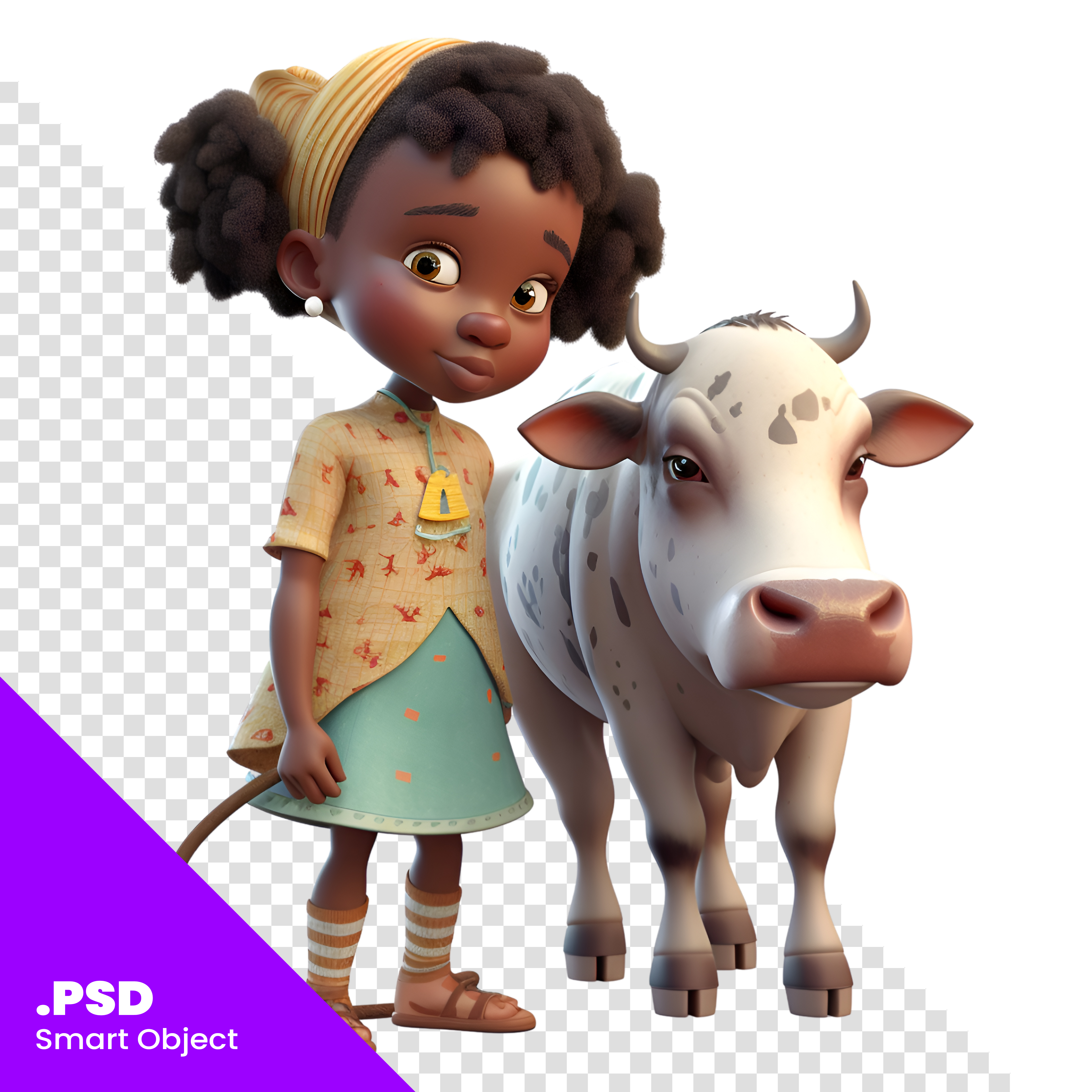 Menina Com uma Vaca Personagem 3D Para Composição PSD