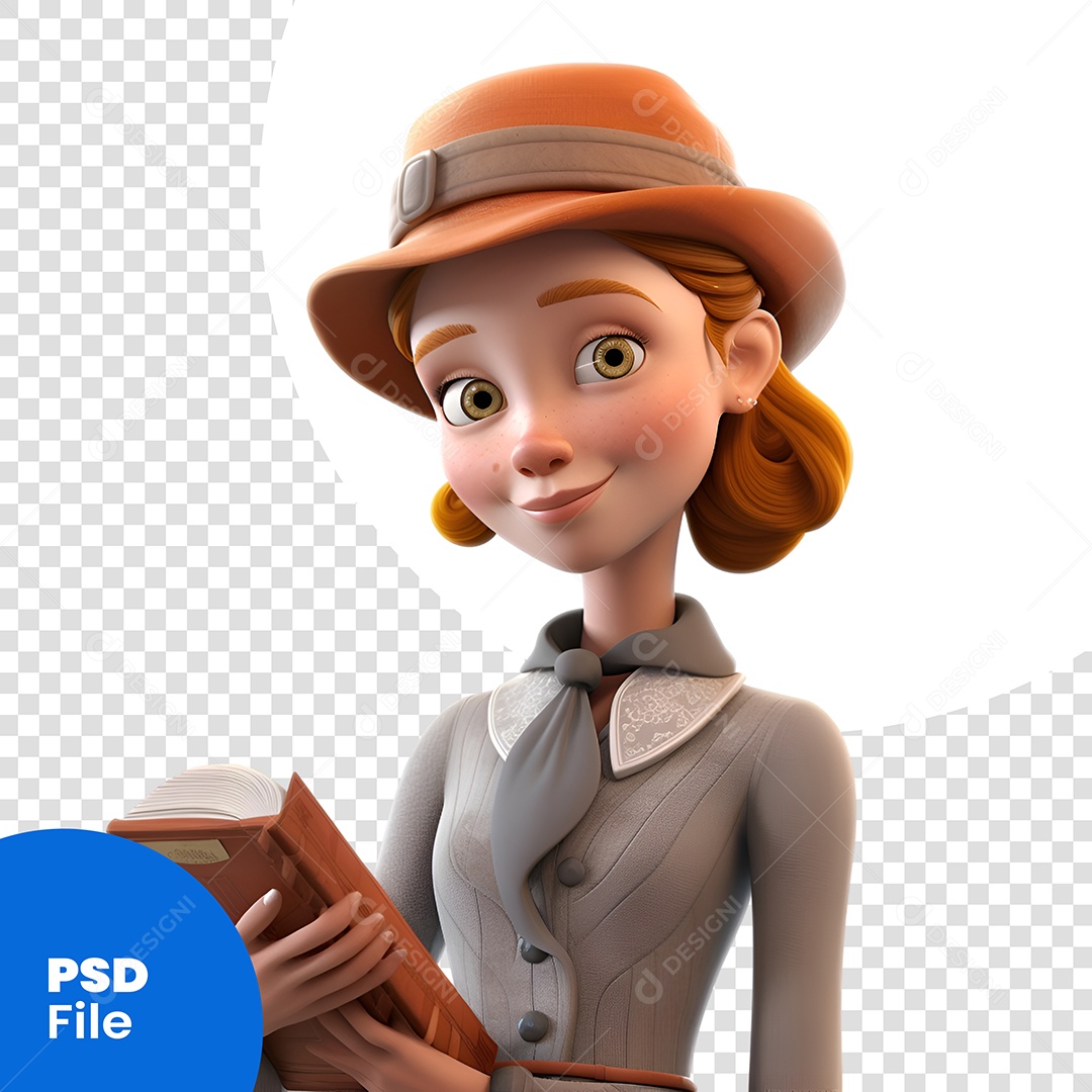 Mulher Com livro Na Mão Personagem 3D Para Composição PSD