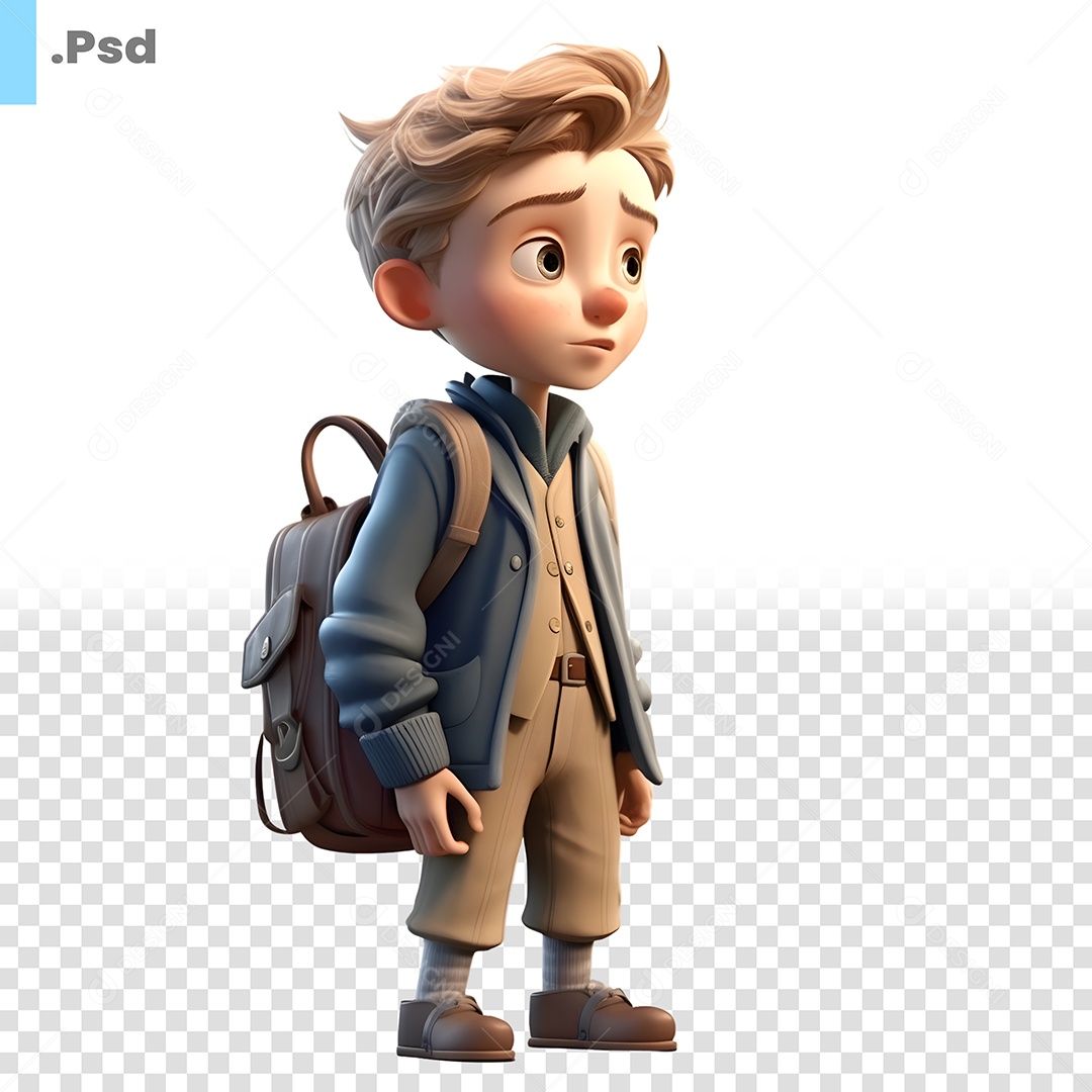 Garoto Com Mochila Nas Costas Personagem 3D Para Composição PSD