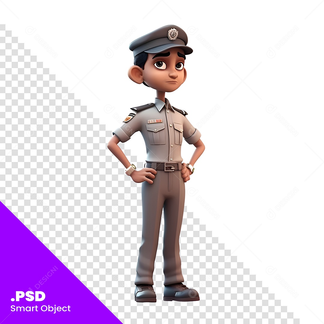 Personagem 3D Homem Policial Para Composição PSD