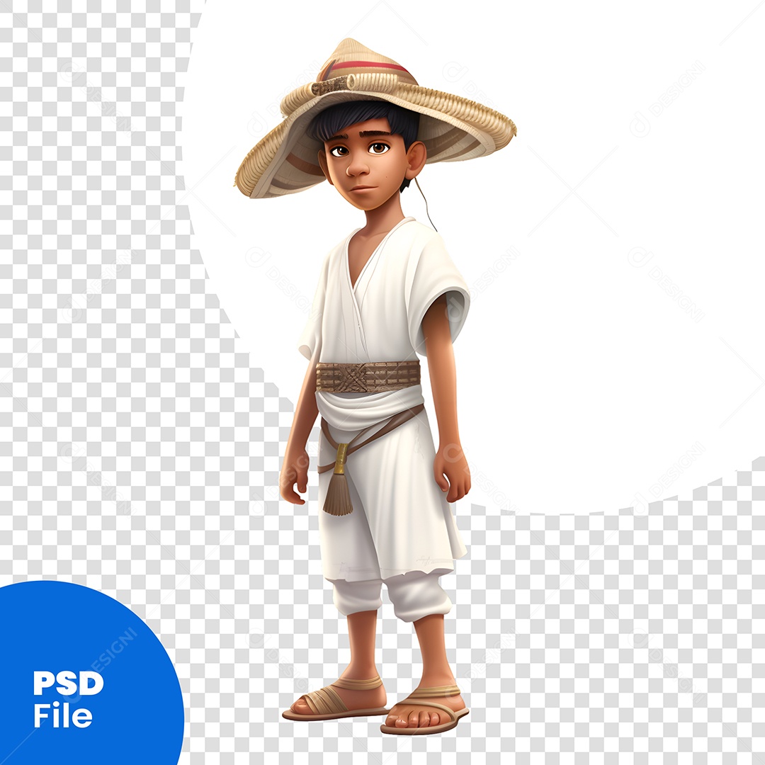 Personagem 3D Menino Com Chapéu De Palha Para Composição PSD