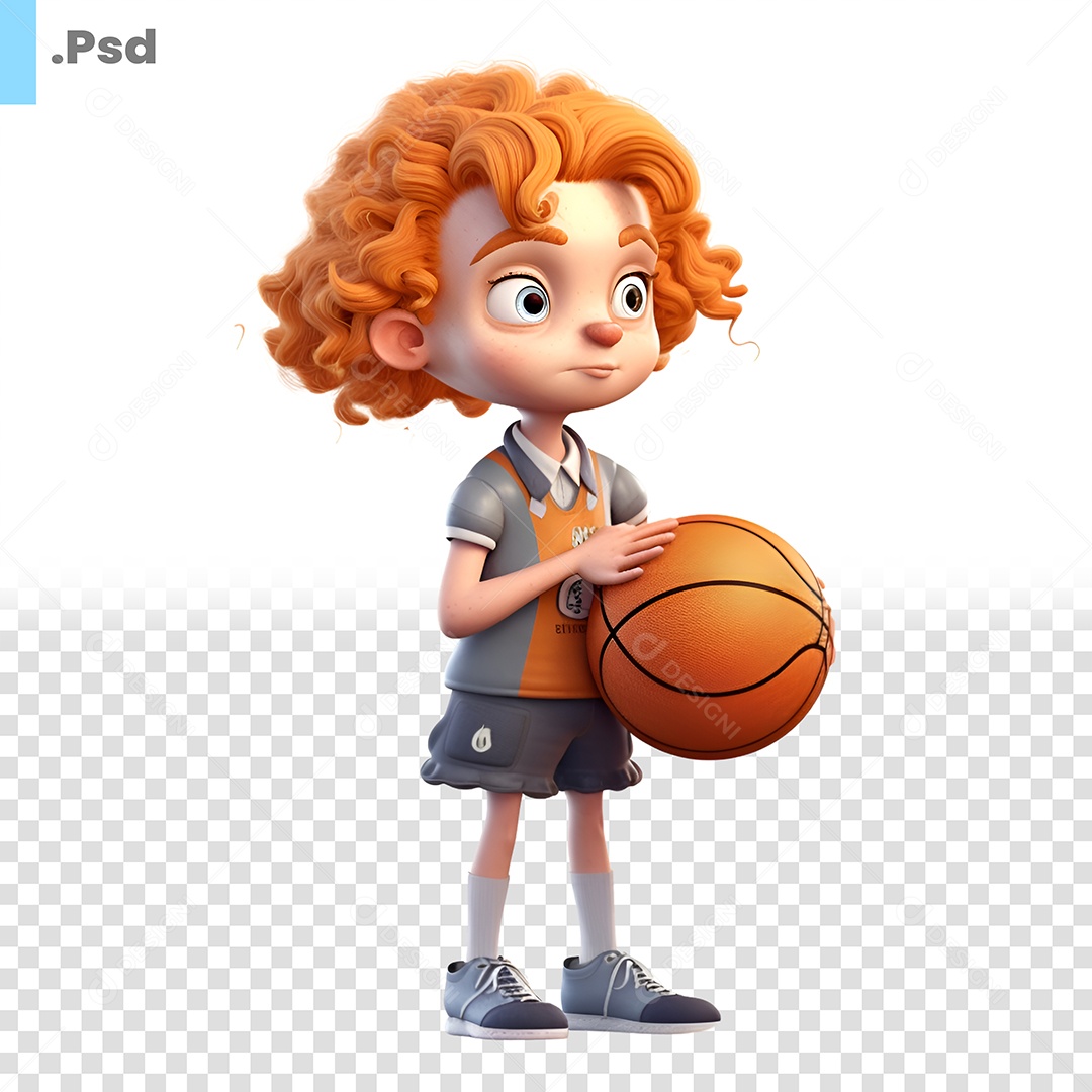 Personagem 3D Menina Ruiva Com Bola De Basquete Para Composição PSD