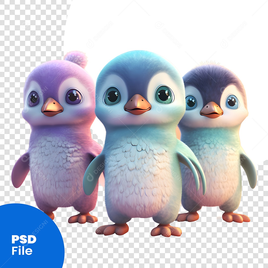 Personagem 3D 3 Pinguins Para Composição PSD