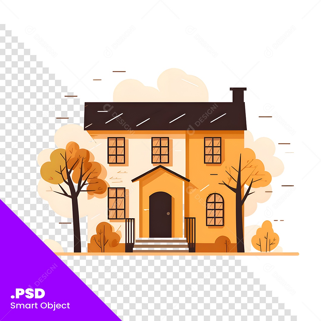 Desenho De Casa Com Árvores Para Composição PSD