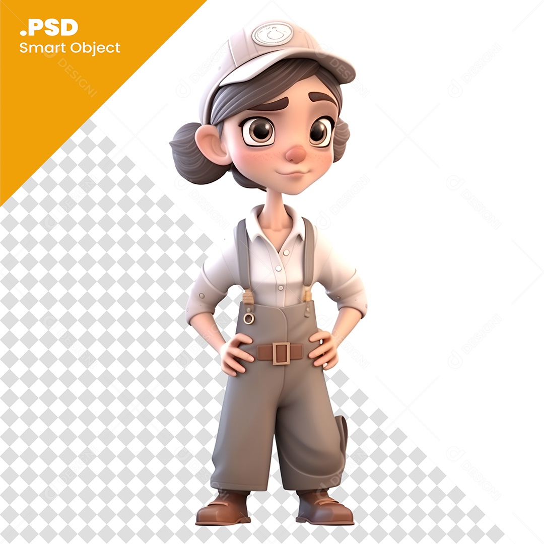 Personagem 3D Menina De Boné Para Composição PSD