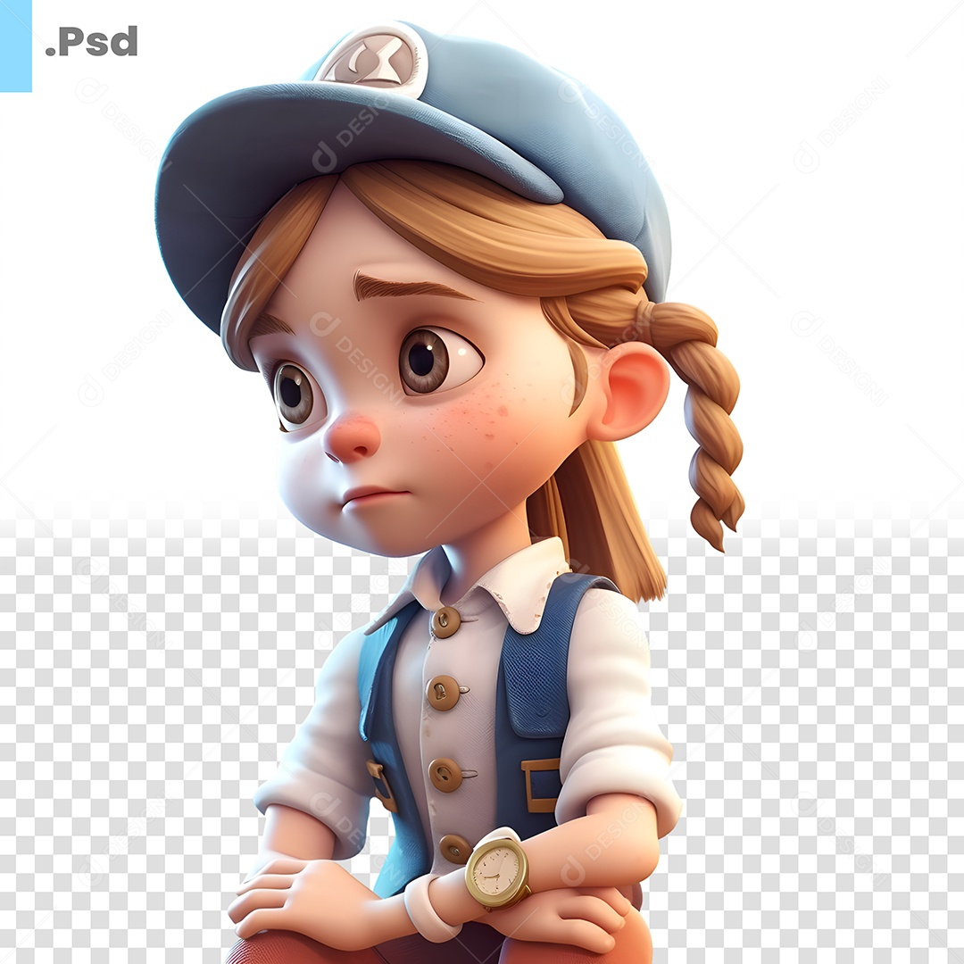 Personagem 3D Menina Com Braços Cruzados Para Composição PSD