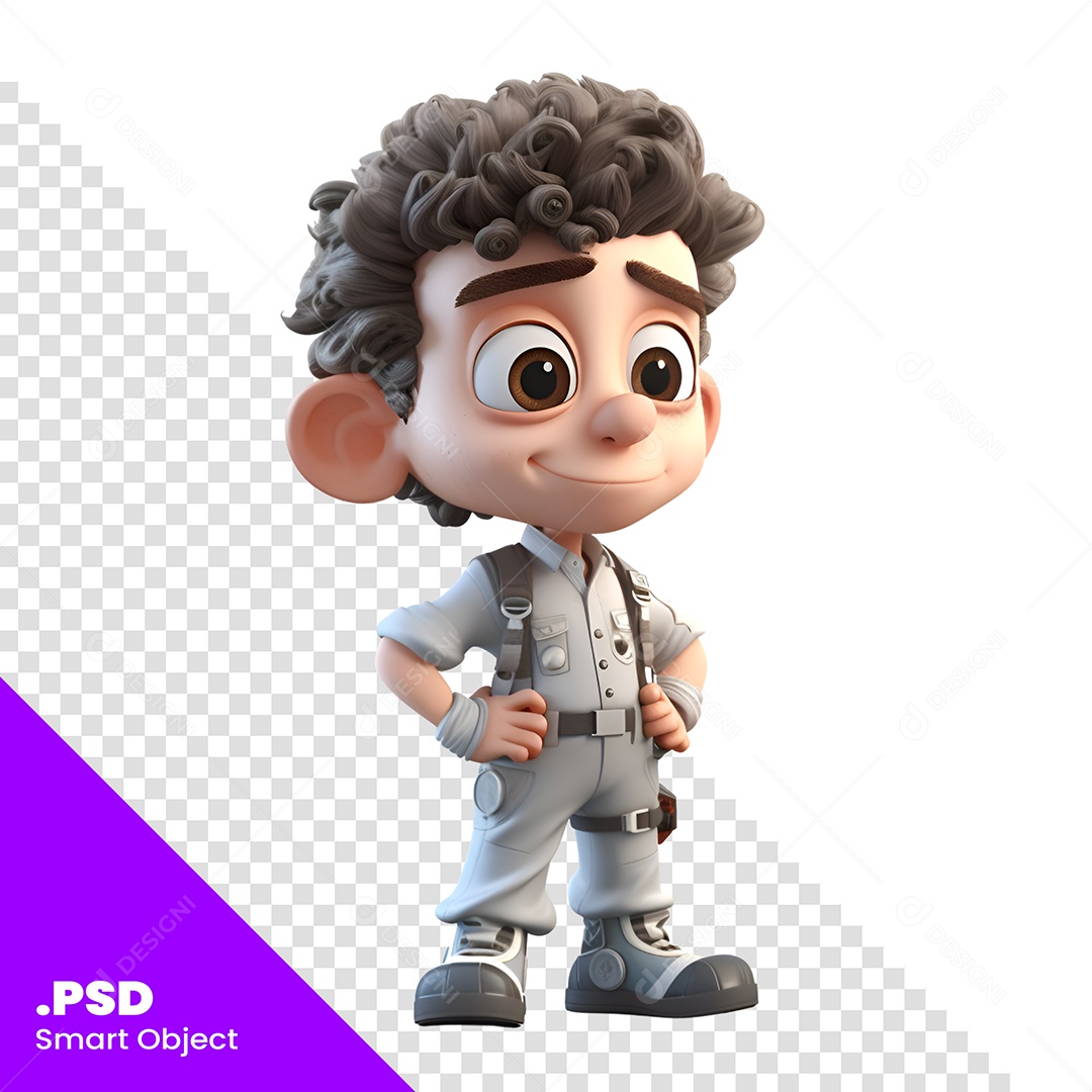 Personagem 3D Menino Cabelo Enrolado Para Composição PSD