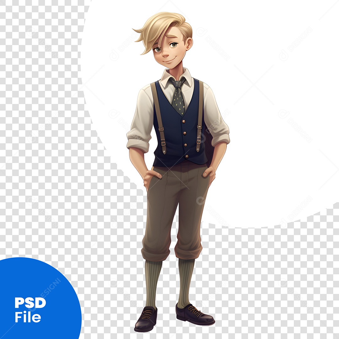 Personagem 3D Menino Com Uniforme Escolar Para Composição PSD