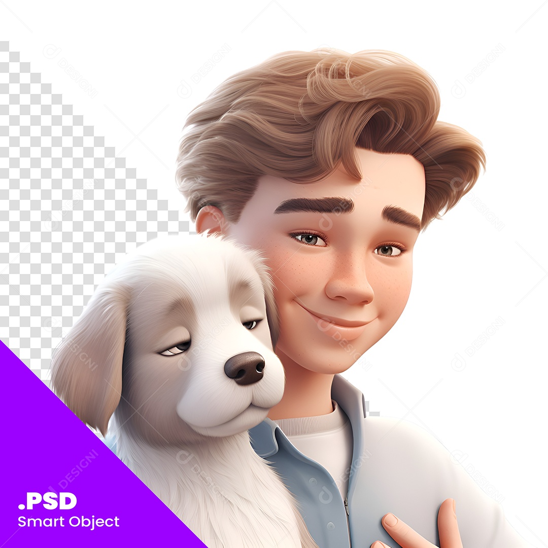 Personagem 3D Menino Com Cachorro Para Composição PSD