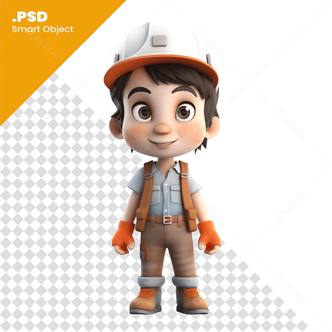 Personagem 3D Menino Com Capacete De Trabalho PSD Editável