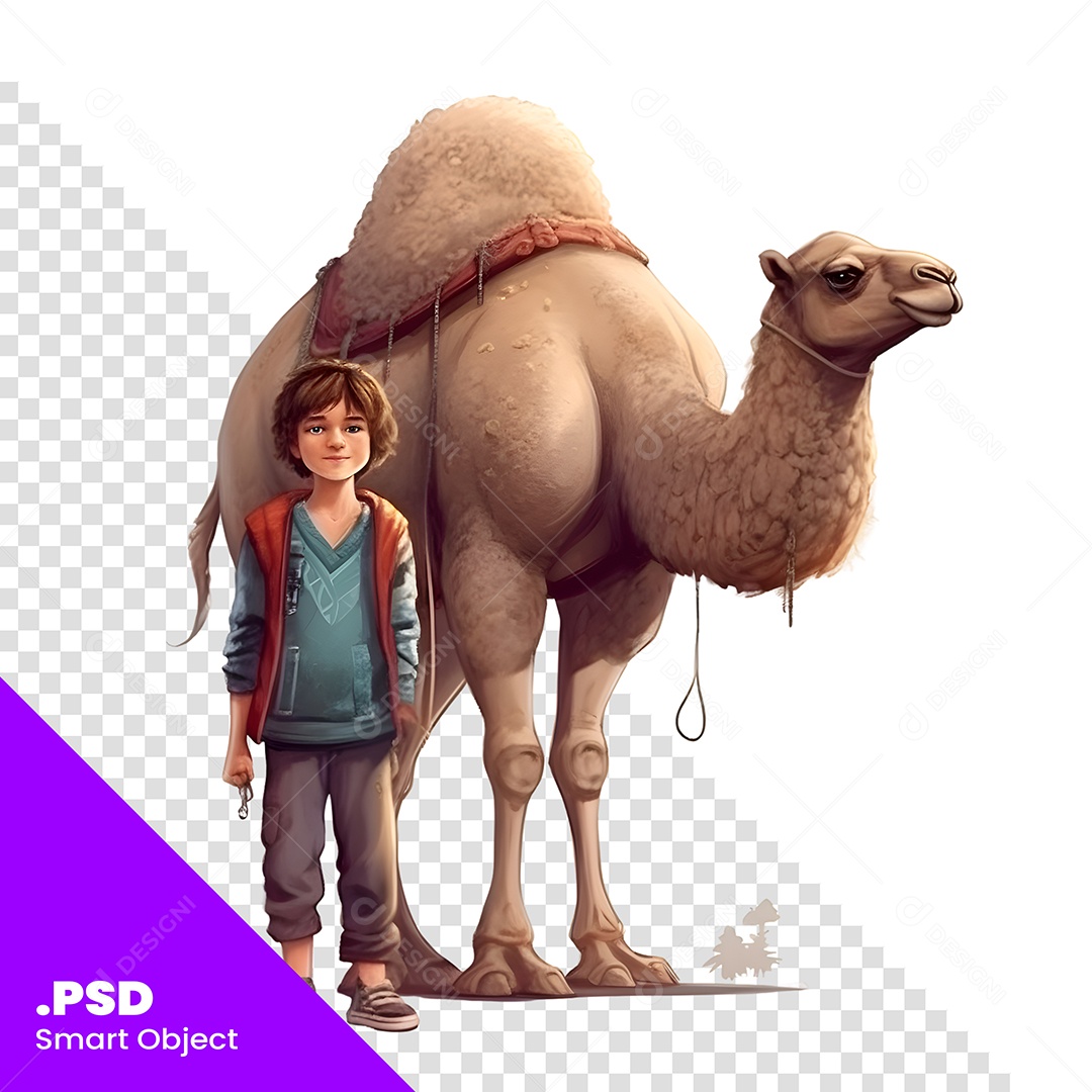 Personagem 3D Menino Do Lado De Camelo Para Composição PSD