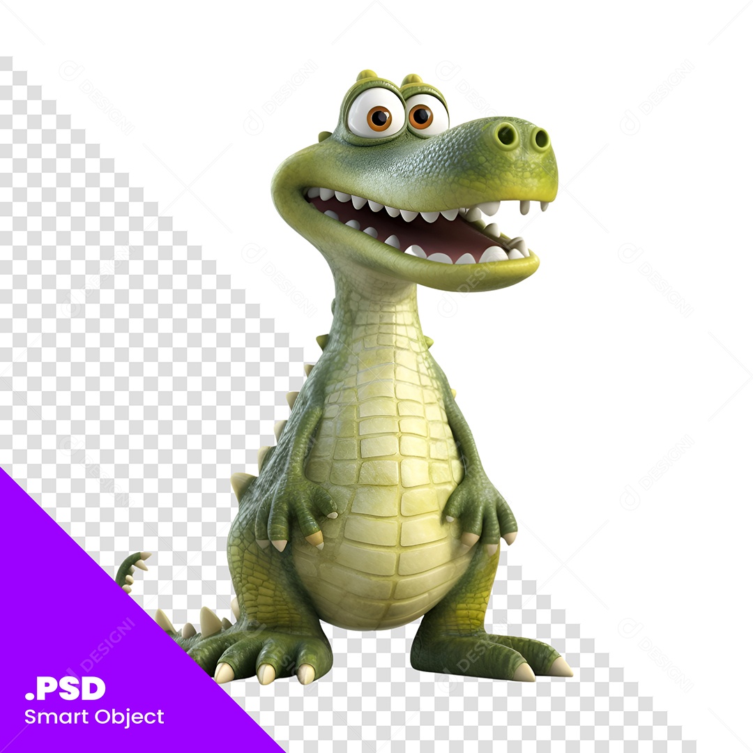 Personagem 3D Jacaré em Pé Para Composição PSD