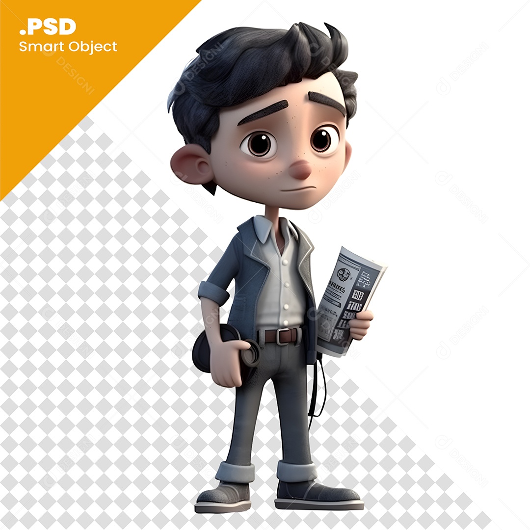 Personagem 3D Menino Branco Segurando Papel Para Composição PSD