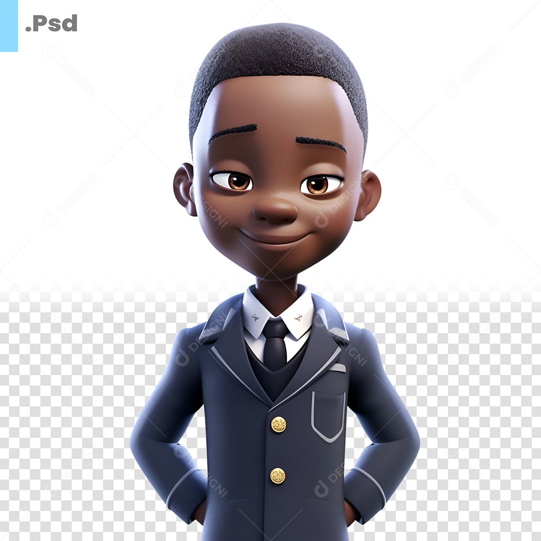 Personagem 3D Menino Moreno Com Uniforme Para Composição PSD