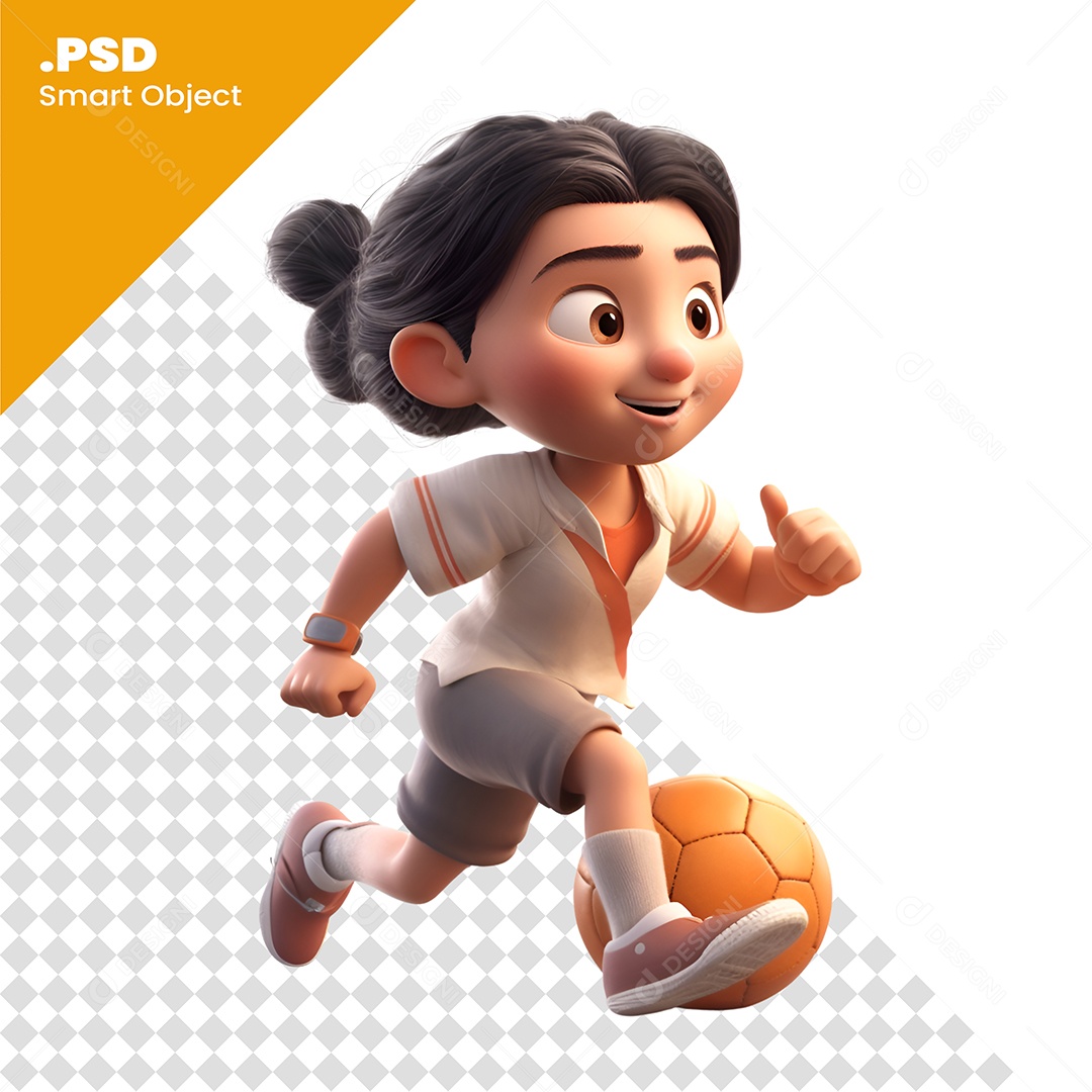 Personagem 3D Menina Jogando Bola Para Composição PSD