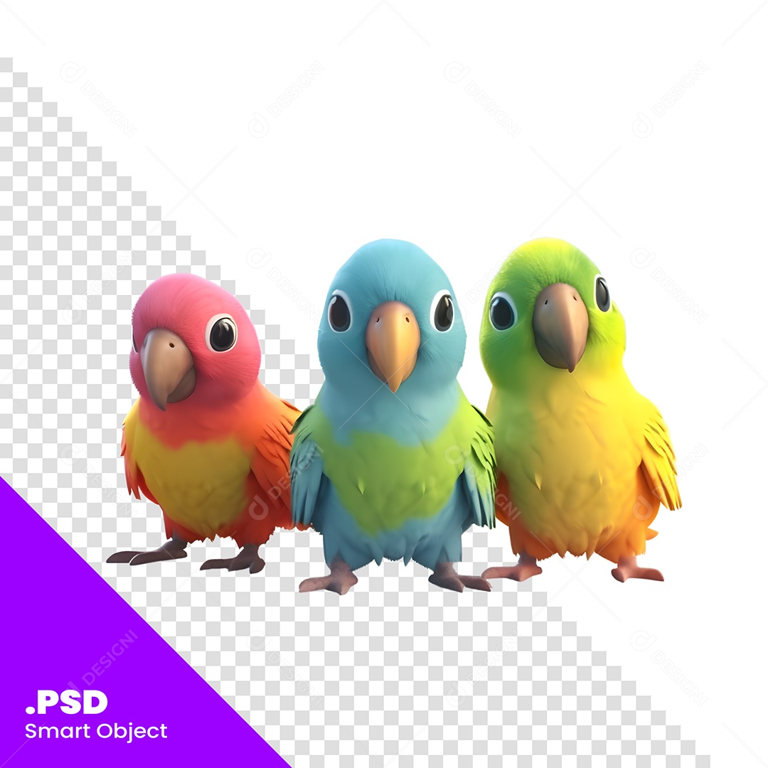 Personagem 3D Aves Coloridas Para Composição PSD