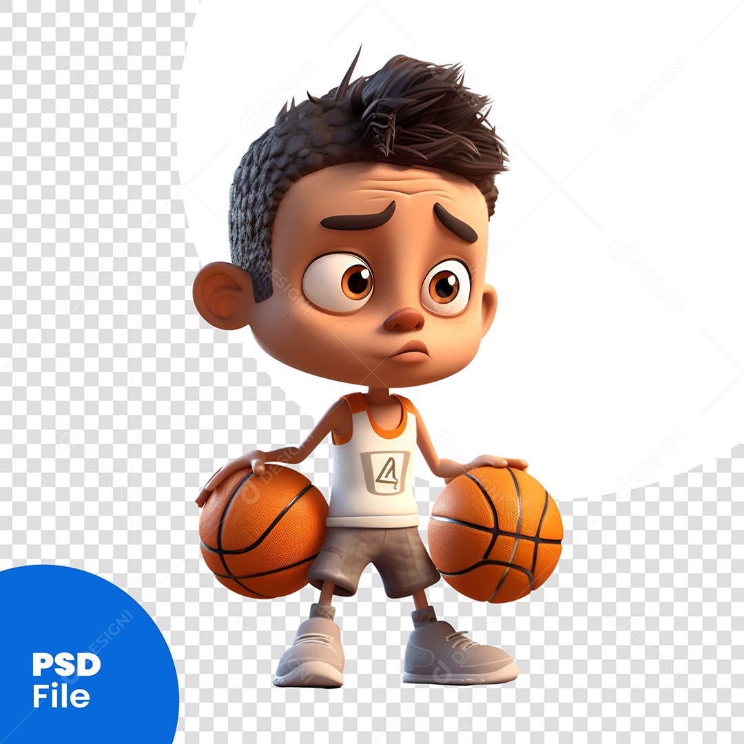 Personagem 3D Menino Com Duas Bolas De Basquete Para Composição PSD