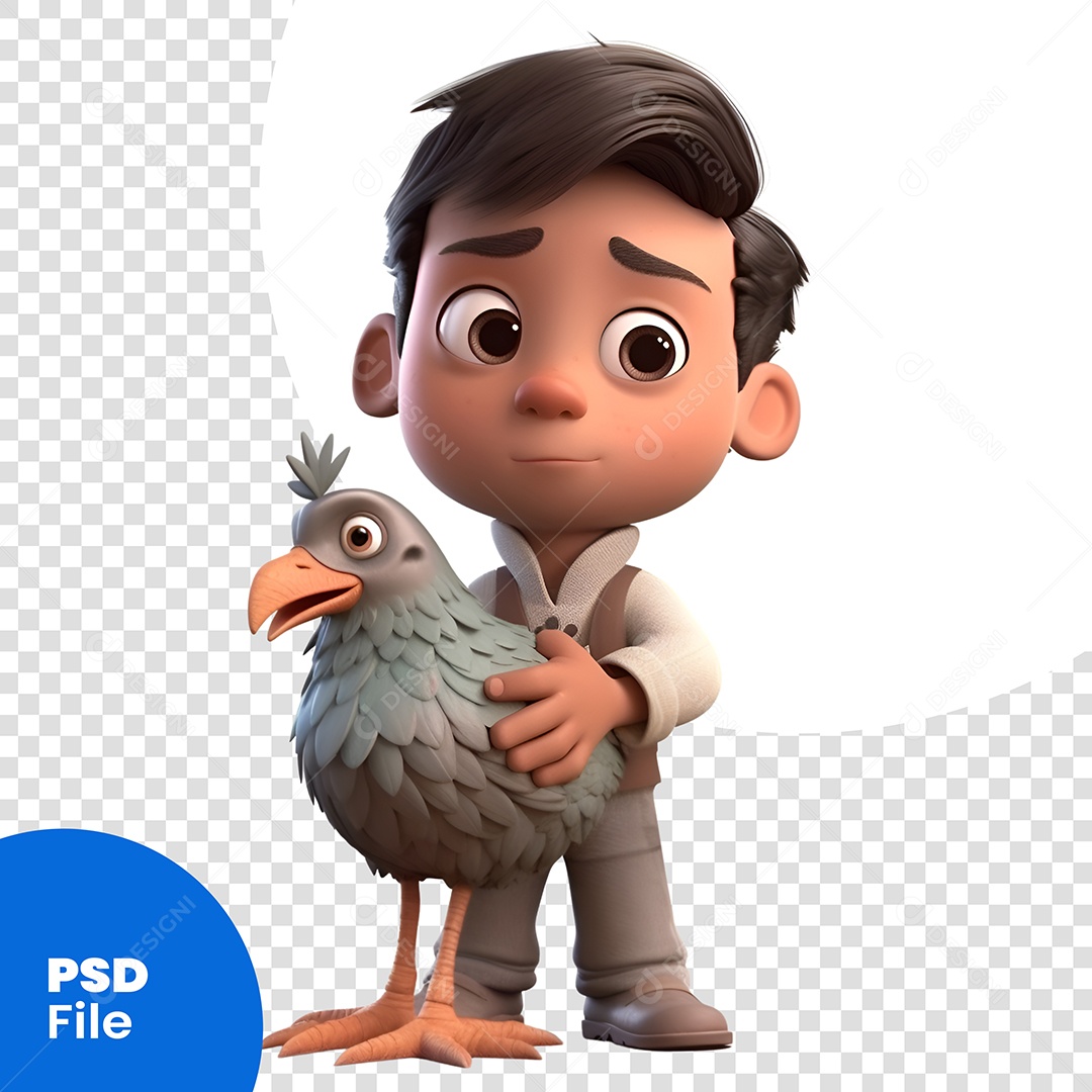 Personagem 3D Menino Com Ave Para Composição PSD