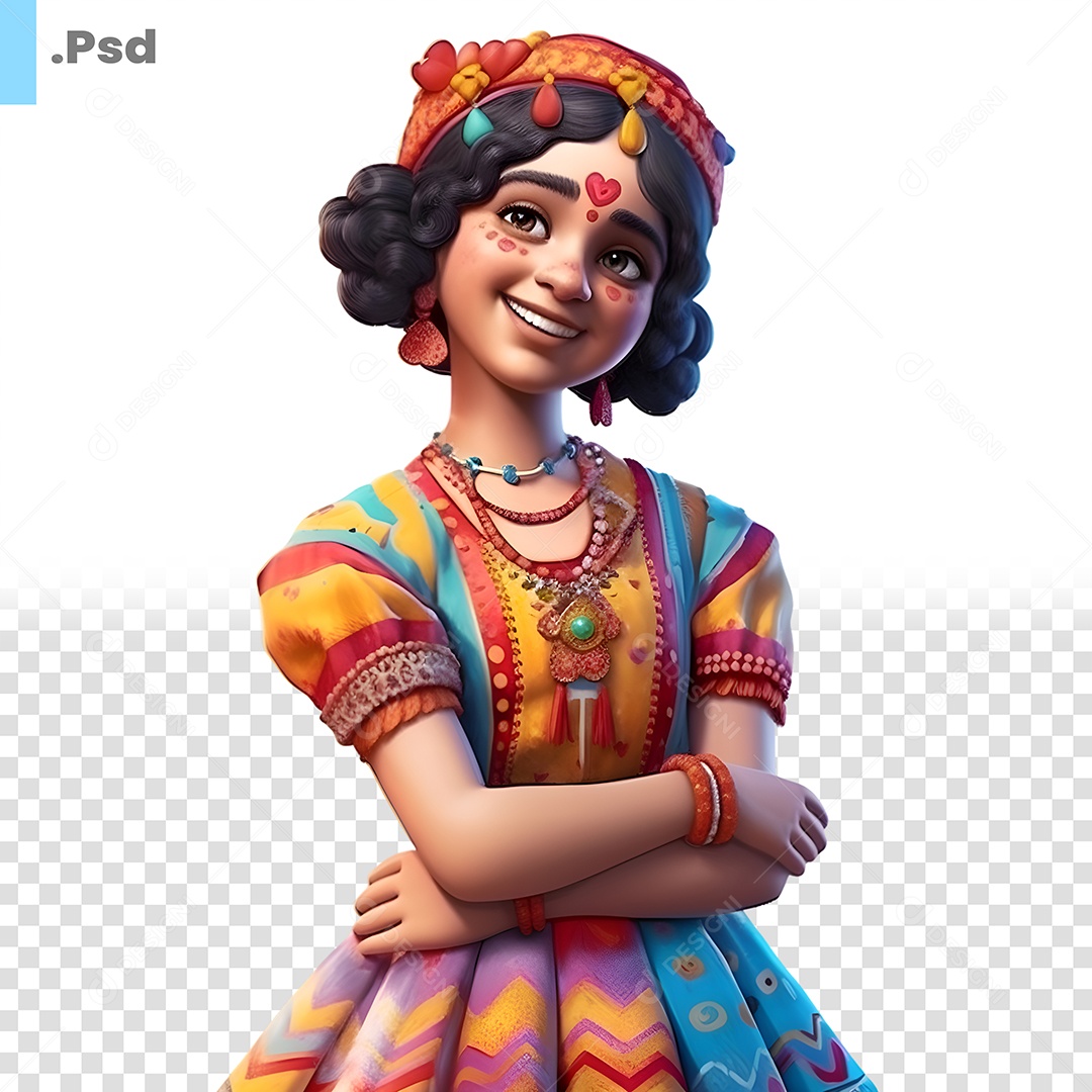 Personagem 3D Menina Indiana Sorrindo Para Composição PSD