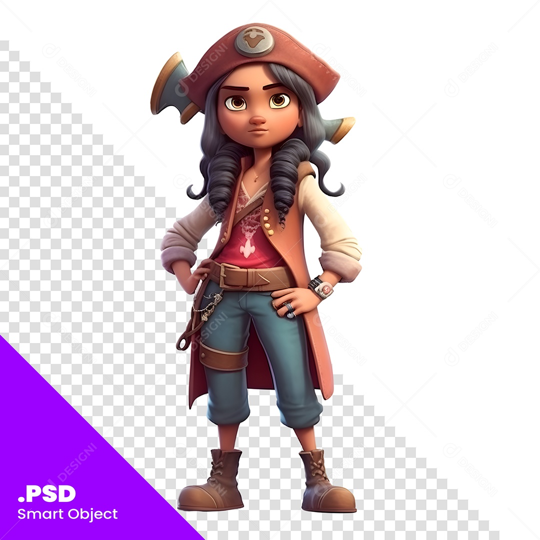 Personagem 3D Menina Com Roupa De Pirata PSD