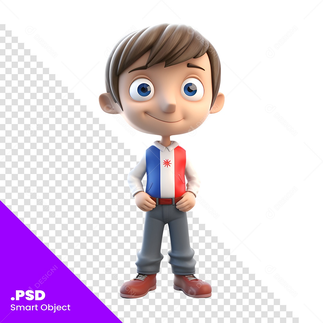 Personagem 3D Menino Com Camisa Colorida Para Composição PSD