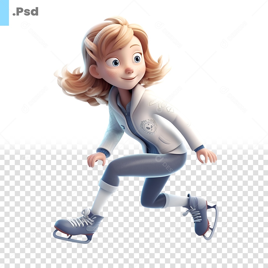Personagem 3D Mulher Loira Esquiando Para Composição PSD