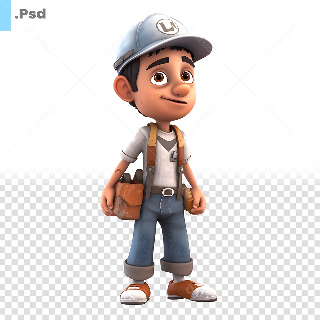 Personagem 3D Homem Mecânico Com Maleta Para Composição PSD