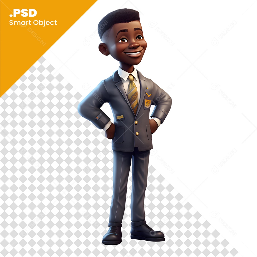 Personagem 3D Menino Moreno Com Paletó Para Composição PSD