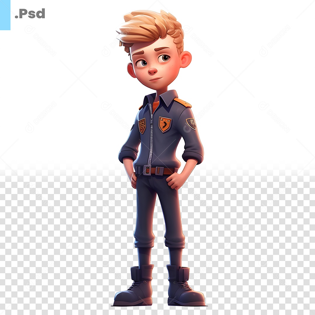 Personagem 3D Menino Loiro Com Uniforme Para Composição PSD