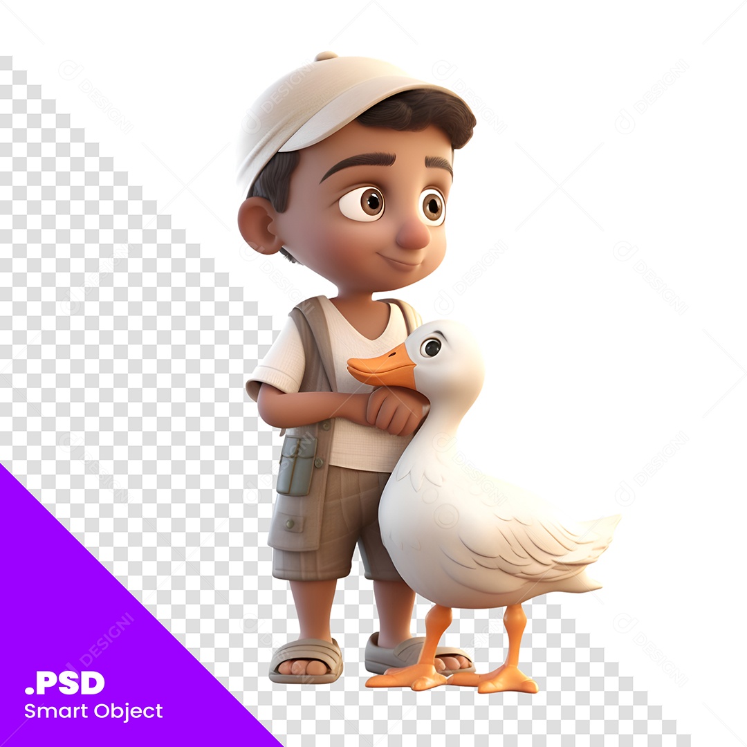 Personagem 3D Menino Com Ave Branco Para Composição PSD